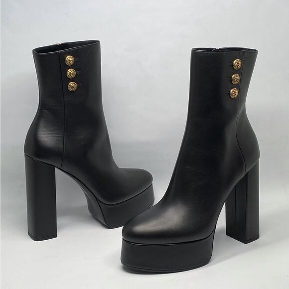 Balmain Brune Leather Platform Ankle Boots size 39.5 - Picture 1 of 16